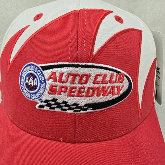 Auto Club Speedway Sharktooth Hat Nascar White Red Vintage NWT Y2K 90s Style - Picture 2 of 11